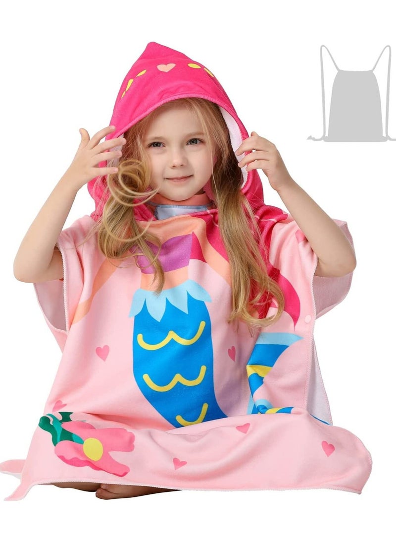 Kids Bath Towel for 1-6 Years Toddler, Hooded Towel, Microfiber Super Soft, Robe Poncho Bathrobe, Girls Swimming Beach Holiday Water Playing, Pool Swim Coverups 1Pcs - Image 4