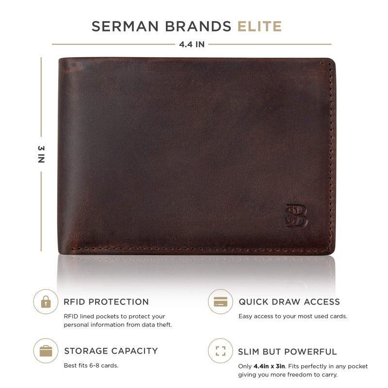 SERMAN BRANDS محفظة سیرمان براندز للرجال رقيقة ثنائية الطي مع حجب RFID - محفظة أمامية أنيقة ورقيقة باللون البني تكساس النخبة - Image 2