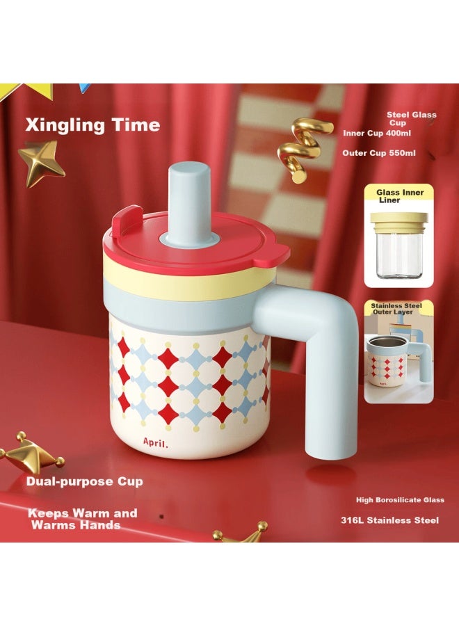 April Double-layer Glass Insulated Desktop Mug Women's Water Cup Office Straw Cup Day Gift - Image 1