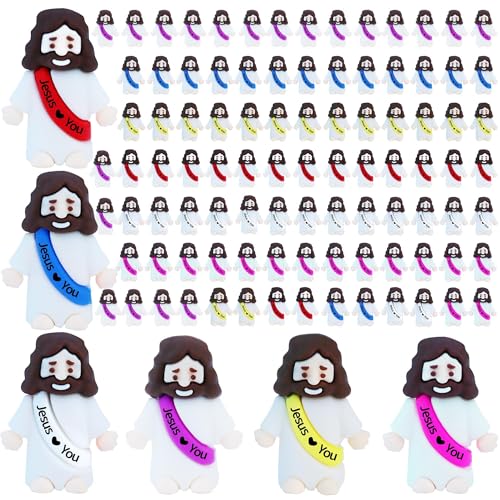 ILHSTY 300 Pcs Little Jesus Figures Rubber Mini Jesus Figurines in Bulk Christian Tiny Baby Jesus Loves You Figures for Hide and Seek Easter Egg Fillers Egg Hunt Religious Party Favors6 Color 300 - Image 1