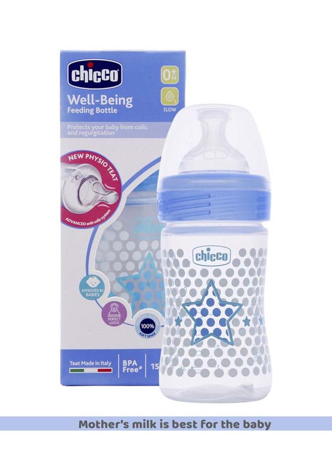 Chicco Well-Being Feeding Bottle (150 Ml, Slow) 0m+ Medium Flow (Blue) - Image 2