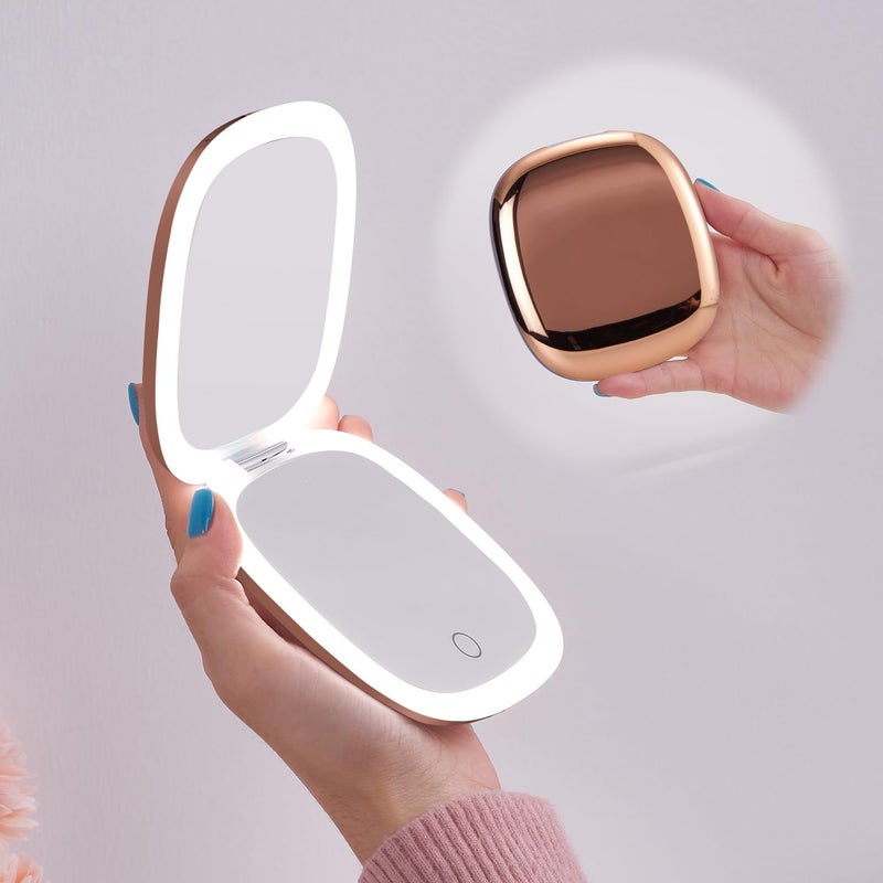 Mocado Compact LED Travel Makeup Mirror 4 Inches 1X10X Magnification Travel Mirror with Light Dimmable Double Sides Lighted USB Rechargeable Compact Mirror for PursePocketTravelRose Gold - Image 2