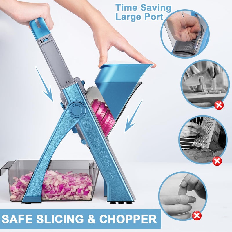 SupMaKin Upgrade Safe Mandoline Slicer Plus, Vegetable Chopper, Potato Slicer, Food Slicer Onion Chopper, Fry Cutter, Veggie Salad Dicer Kitchen Chopping Artifact Gifts (Blue) - Image 2