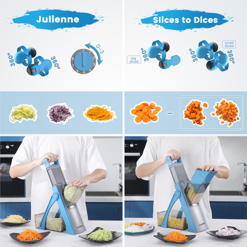 SupMaKin Upgrade Safe Mandoline Slicer Plus, Vegetable Chopper, Potato Slicer, Food Slicer Onion Chopper, Fry Cutter, Veggie Salad Dicer Kitchen Chopping Artifact Gifts (Blue) - Image 4