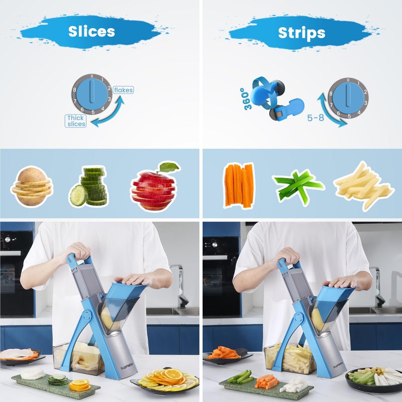 SupMaKin Upgrade Safe Mandoline Slicer Plus, Vegetable Chopper, Potato Slicer, Food Slicer Onion Chopper, Fry Cutter, Veggie Salad Dicer Kitchen Chopping Artifact Gifts (Blue) - Image 3