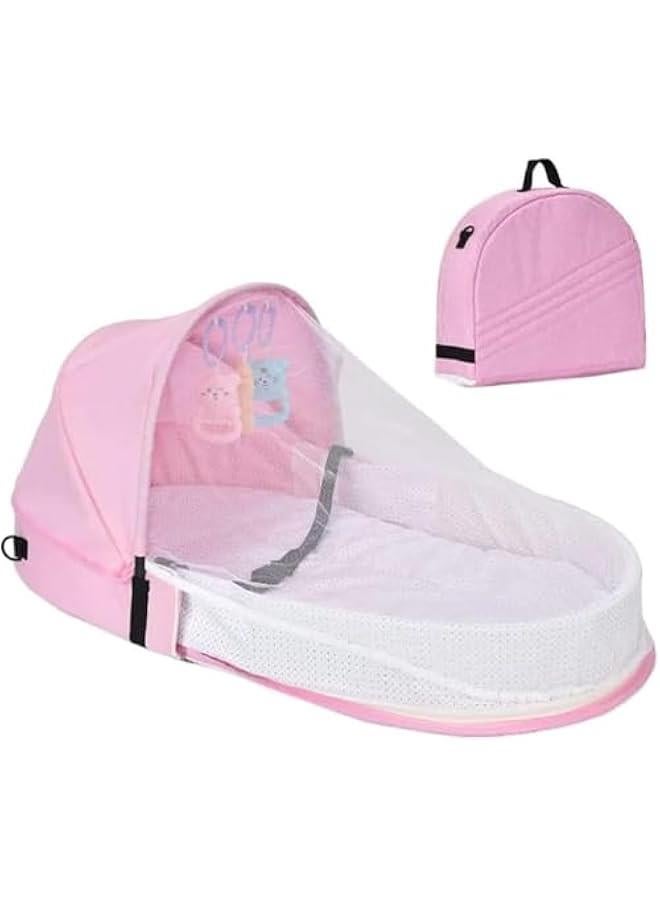 HOOKOR Durku Travel Bassinet - Folding Portable Bassinet with Net and Awning, in Bed Bassinet for Baby, Portable Baby Bed for Camping, Easy to Fold and Lightweight,Washable (Pink) - Image 1