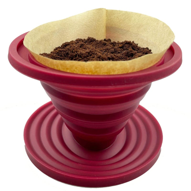 Attsky Collapsible Pour Over Coffee Dripper for Camp Coffee, Reusable Silicone Coffee Filter Holder for Camping Red - Image 1
