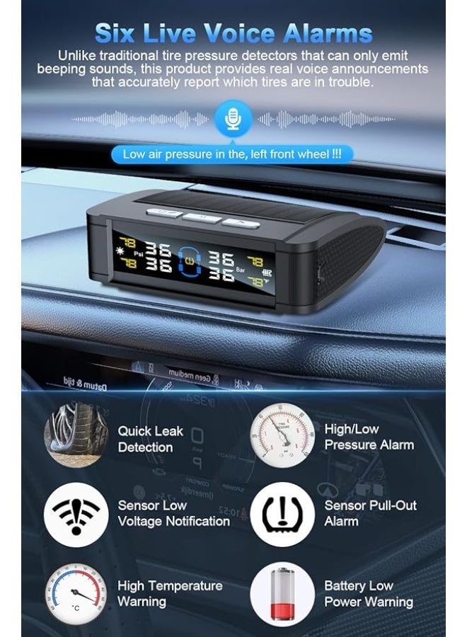 Tire Pressure Monitoring System (w/Language Alarm Modes),Tire Pressure Monitor System with Solar Charge,Trailer TPMS with 4 Sensors,Tire Temperature Detector w/Color LCD Display,for Sedan SUV RV - Image 4