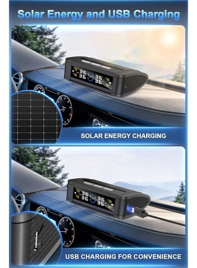 Tire Pressure Monitoring System (w/Language Alarm Modes),Tire Pressure Monitor System with Solar Charge,Trailer TPMS with 4 Sensors,Tire Temperature Detector w/Color LCD Display,for Sedan SUV RV - Image 5