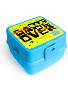 CORAL HIGH Kids Blue Neon Yellow Game Over Patterned Four-Compartment Lunch Box with Fork and Spoon 32996  - Image 1