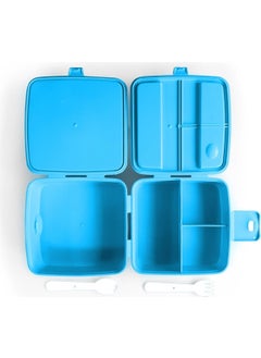 CORAL HIGH Kids Blue Neon Yellow Game Over Patterned Four-Compartment Lunch Box with Fork and Spoon 32996  - Image 2