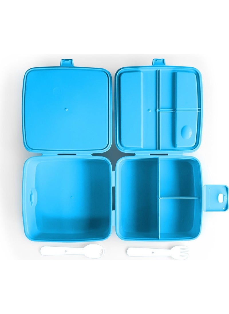CORAL HIGH Kids Blue Neon Yellow Game Over Patterned Four-Compartment Lunch Box with Fork and Spoon 32996  - Image 2