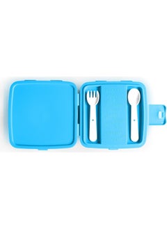 CORAL HIGH Kids Blue Neon Yellow Game Over Patterned Four-Compartment Lunch Box with Fork and Spoon 32996  - Image 3