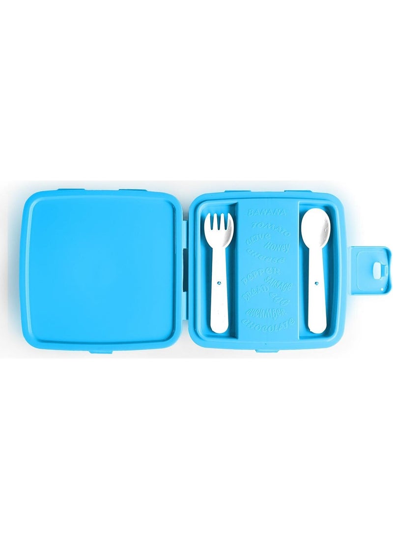 CORAL HIGH Kids Blue Neon Yellow Game Over Patterned Four-Compartment Lunch Box with Fork and Spoon 32996  - Image 3