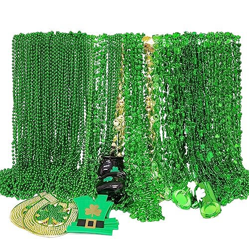 EOBOH 144PCS St Patricks Day Necklace Beads 11 Kinds of St Patricks Beads Metallic Irish Shamrock Beer Mug Coins Pendants Accessories St Patricks Necklaces Bulk for Parade Party Supplies Favors - Image 1