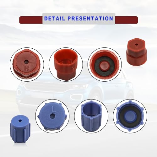 NOTISH 10Pcs R134a Cap A/C Cap 13mm & 16mm Air Conditioning Service AC System Charging Port Caps, 5 Sets Blue Low Side and 5 Sets Red High Side - Image 3