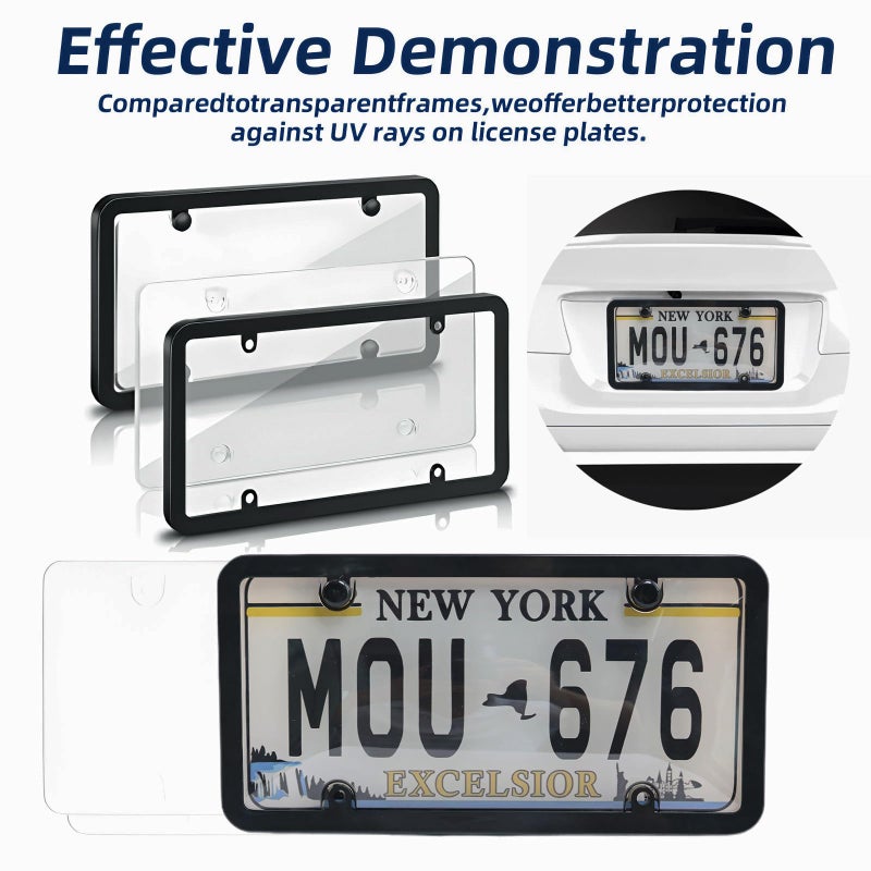 SEARART 2 Pack License Plate Covers Frames : Rust-Proof Car License Plates Shields Holder -with Screw Caps - Clear License Plate Protector for US Standard Cars - Image 2