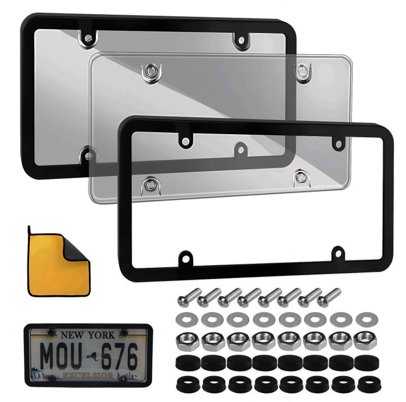 SEARART 2 Pack License Plate Covers Frames : Rust-Proof Car License Plates Shields Holder -with Screw Caps - Clear License Plate Protector for US Standard Cars - Image 1