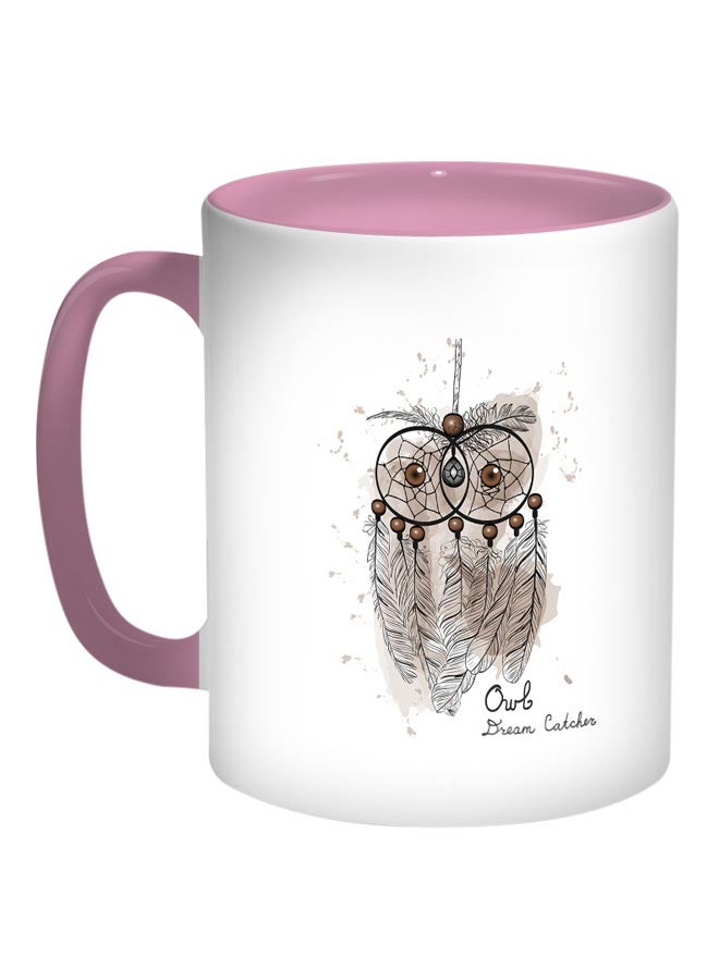 RYN Owl Shape Printed Coffee Mug Pink/White/Brown 11ounce