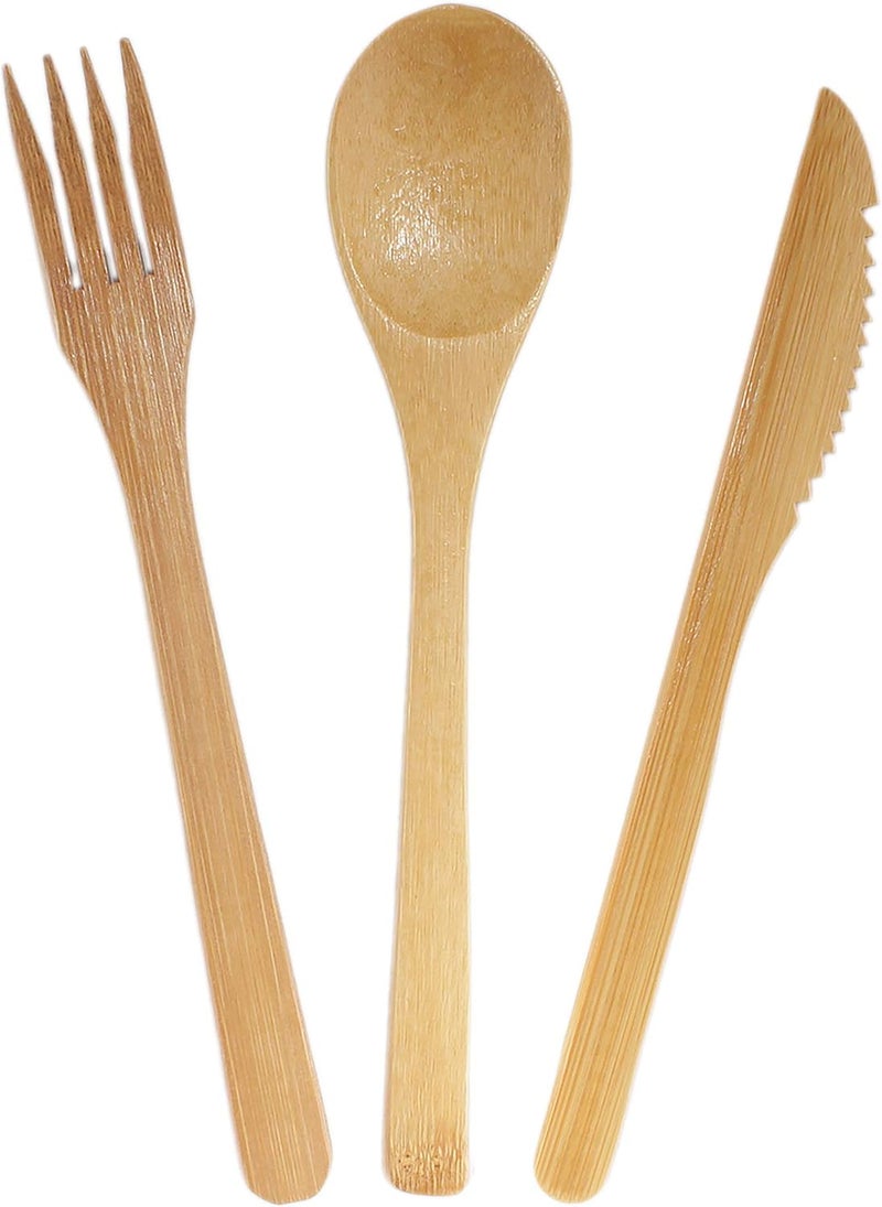 BambooMN Organic Reusable Bamboo Cutlery Utensils Set  Bamboo Fork Spoon and Knife Flatware  8 Sets - Image 1