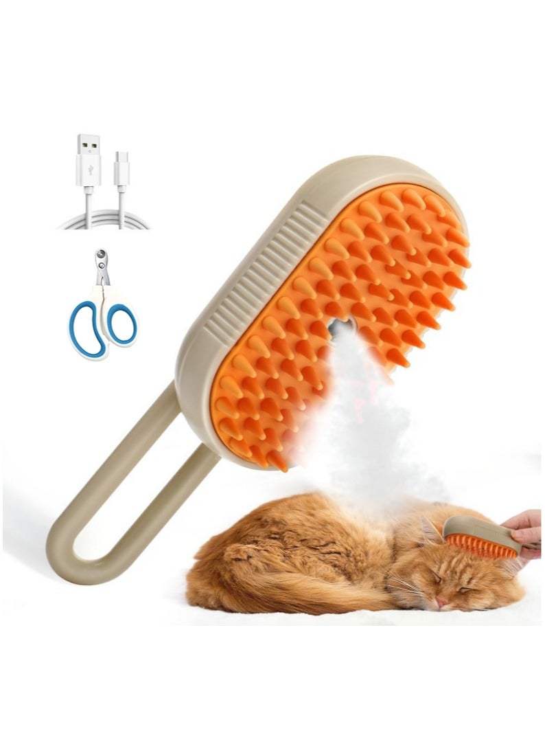 MileMelo 3-in-1 Steamy Brush & Pet Nail Clipper for Cats and Dogs | Steam Grooming Brush for Removing Tangles & Loose Hair | Gentle Shedding & Trimming Tool (Orange Brown)  - Image 1