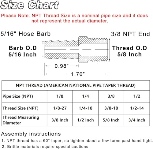 KOOTANS 4pcs Brass Hose Barb Fittings 5/16" Hose Barb to 3/8 NPT Male Thread Air Hose Fittings Brass Quick Coupler Air M Type Adapter Connector Fitting - Image 2