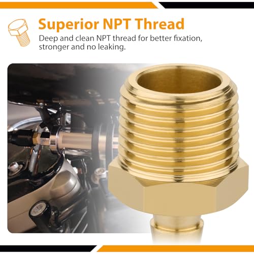 KOOTANS 4pcs Brass Hose Barb Fittings 5/16" Hose Barb to 3/8 NPT Male Thread Air Hose Fittings Brass Quick Coupler Air M Type Adapter Connector Fitting - Image 4