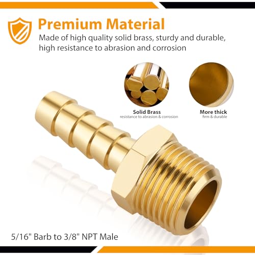 KOOTANS 4pcs Brass Hose Barb Fittings 5/16" Hose Barb to 3/8 NPT Male Thread Air Hose Fittings Brass Quick Coupler Air M Type Adapter Connector Fitting - Image 3