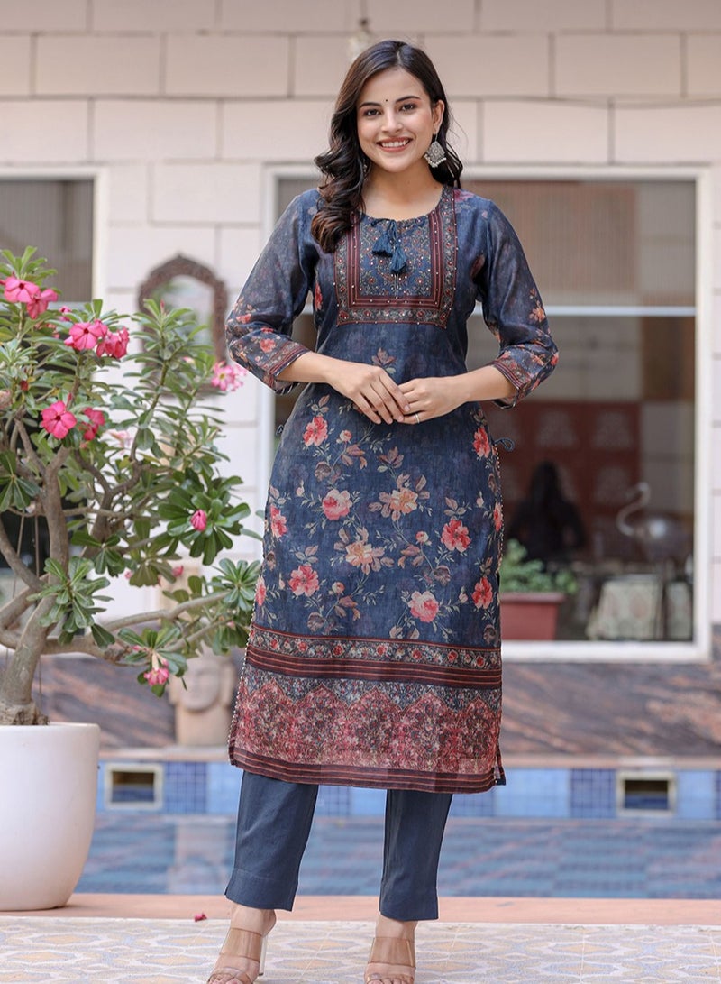 Swadesh Souq Chanderi Silk Kurta Pant Set with Dupatta - Image 2