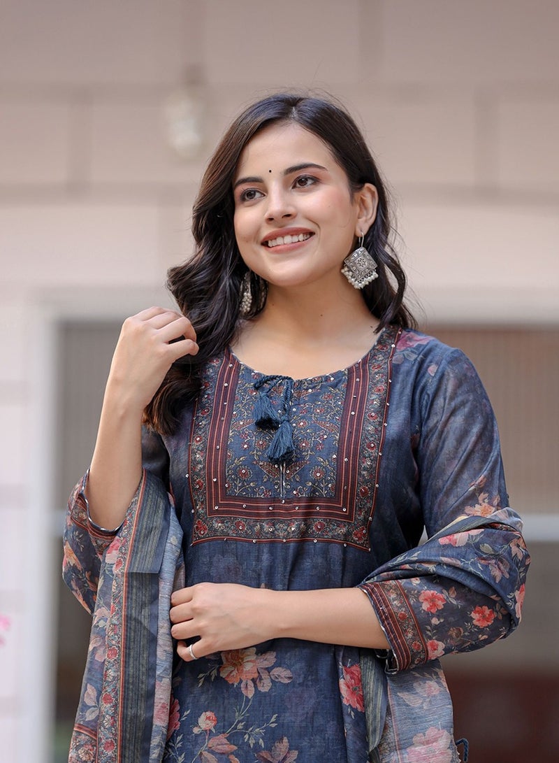 Swadesh Souq Chanderi Silk Kurta Pant Set with Dupatta - Image 4