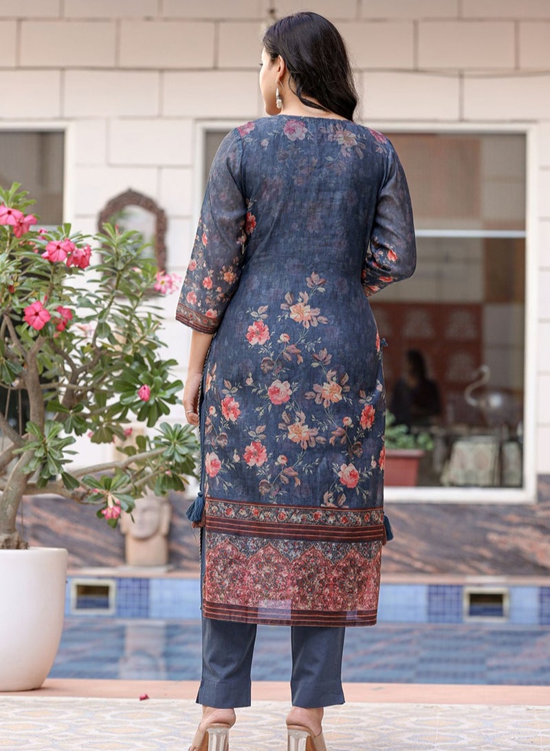 Swadesh Souq Chanderi Silk Kurta Pant Set with Dupatta - Image 5