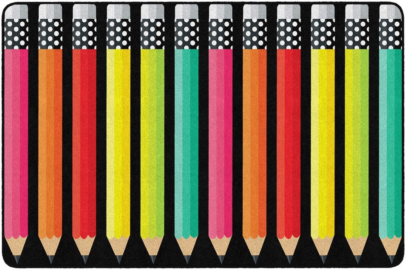 Flagship Carpets Schoolgirl Style Stylish Black  White Brights Pencil Classroom Area Rug for Indoor Classroom Learning or Kid Bedroom Educational Play Mat 5x76 Multi