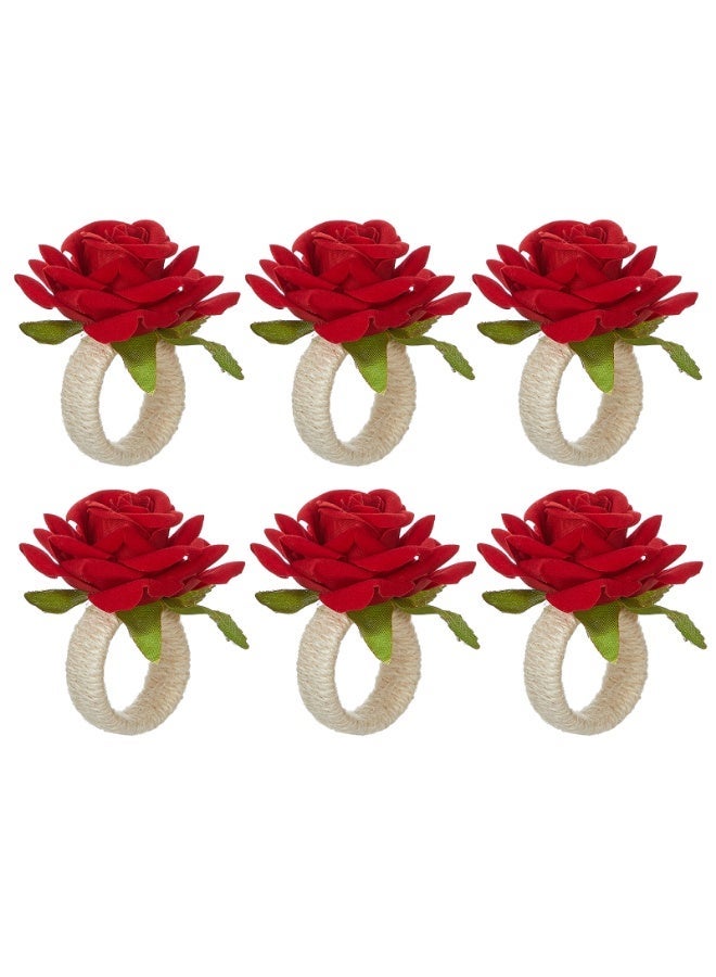 Valentine's Day Rose Napkin Rings Hotel Restaurant Table Decorative Floral Napkin Rings Set of 6 - Image 1