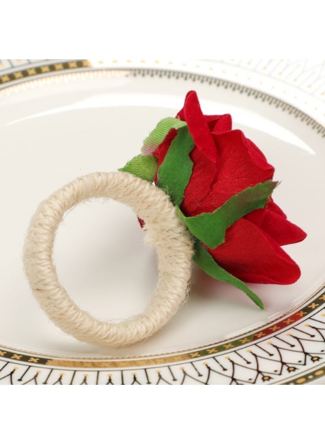 Valentine's Day Rose Napkin Rings Hotel Restaurant Table Decorative Floral Napkin Rings Set of 6 - Image 5