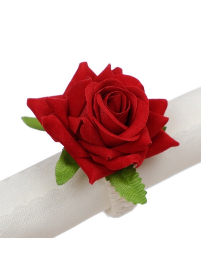 Valentine's Day Rose Napkin Rings Hotel Restaurant Table Decorative Floral Napkin Rings Set of 6 - Image 2