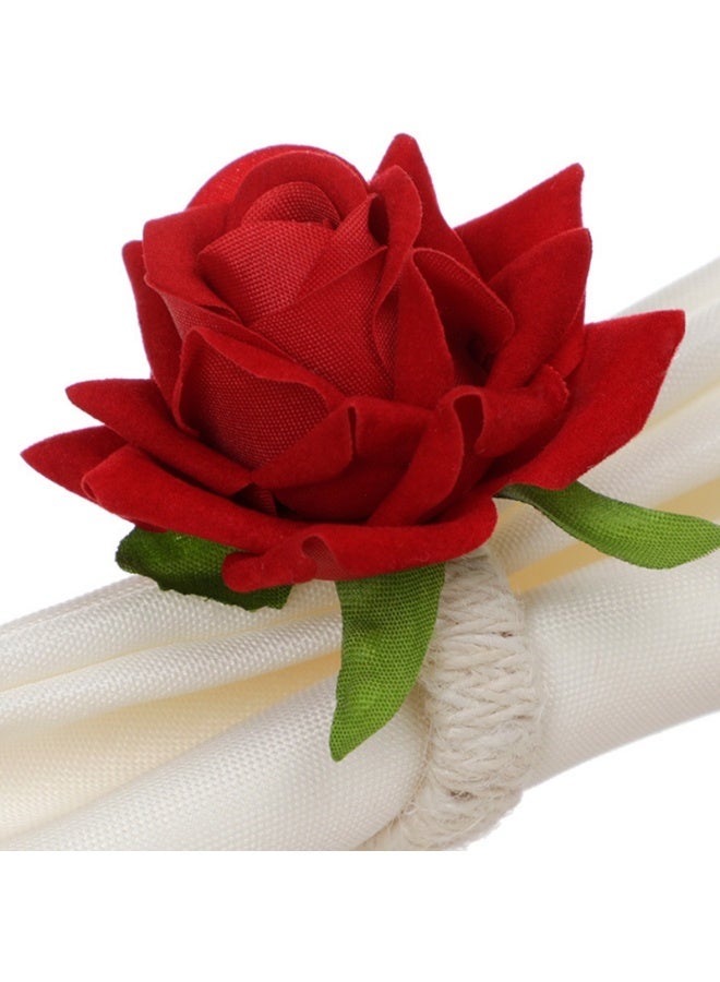 Valentine's Day Rose Napkin Rings Hotel Restaurant Table Decorative Floral Napkin Rings Set of 6 - Image 4