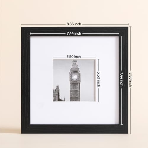 eletecpro 8x8 Picture Frames Set of 9 with Clear Acrylic Cover, Display 4x4 Photos with Mat or 8x8 Without, Classic and Sturdy Square Collage Gallery Wall Decor, Easy Wall Mount, Black - Image 3