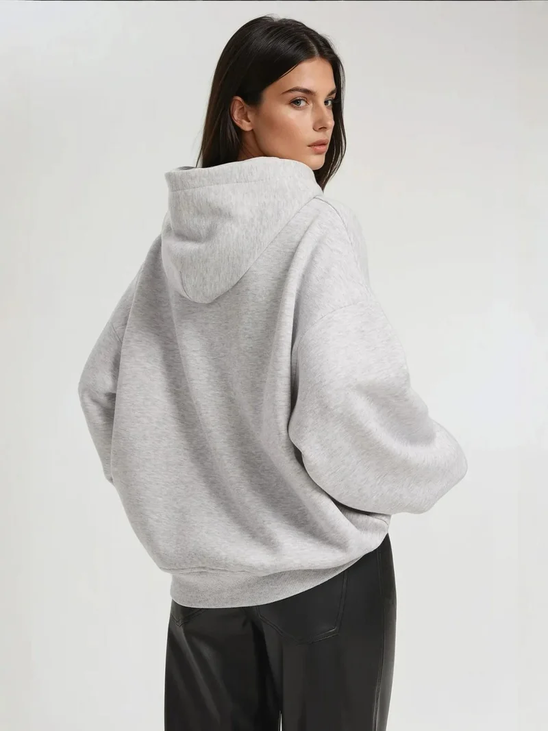 HICCUP Grey Oversized Printed Hooded Sweatshirt for Women | Best Price UAE