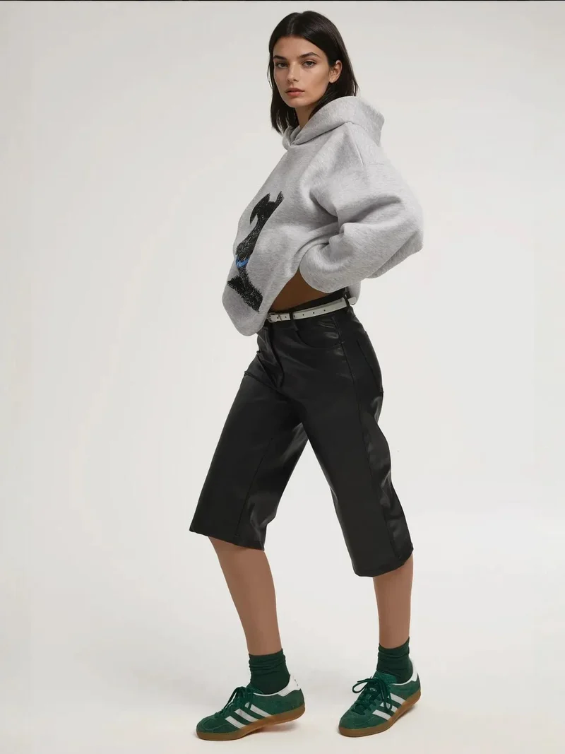 HICCUP Grey Oversized Printed Hooded Sweatshirt for Women | Best Price UAE
