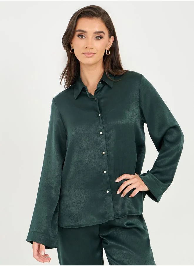 Styli Satin Solid Regular Fit Shirt