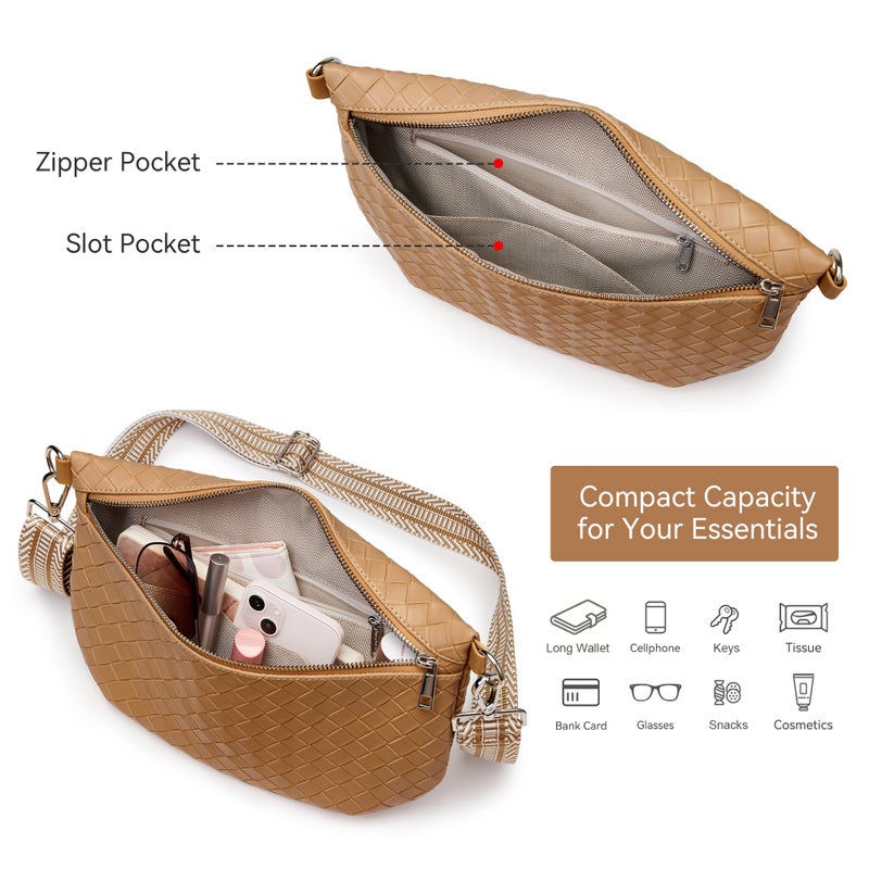 KALIDI FANCY FOREST KALIDI Woven Crossbody Bags for Women Travel Vegan Leather Fanny Packs for Woman Cross Body Purse Fashion Belt Bum Bag with Wide Strap - Image 5