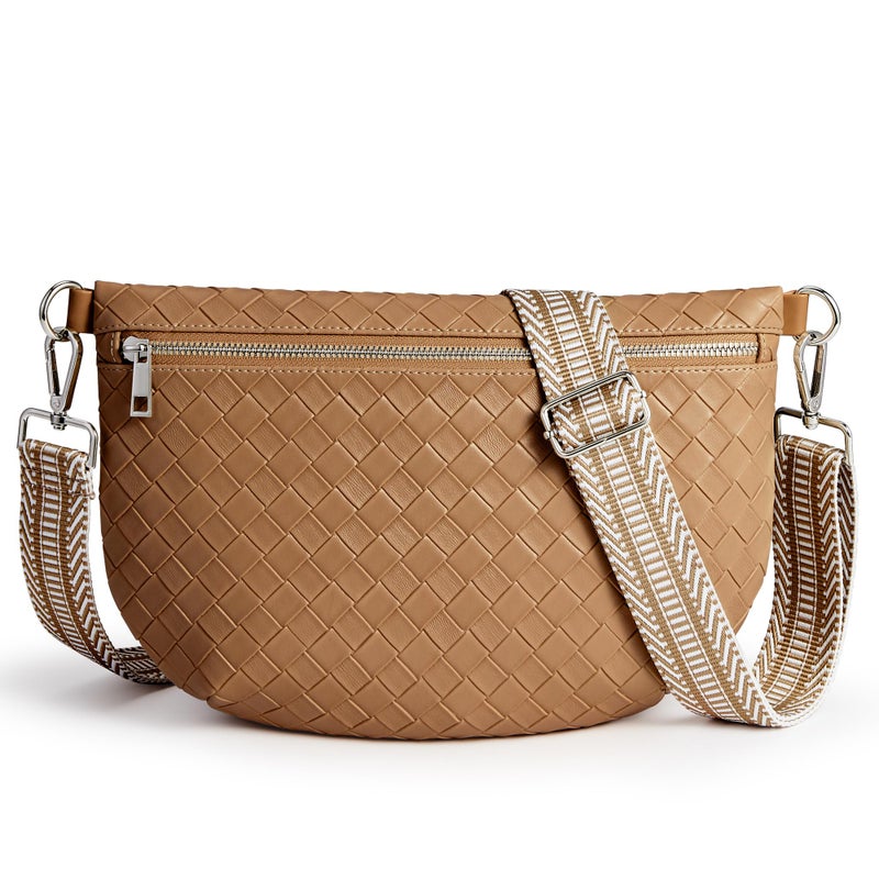 KALIDI FANCY FOREST KALIDI Woven Crossbody Bags for Women Travel Vegan Leather Fanny Packs for Woman Cross Body Purse Fashion Belt Bum Bag with Wide Strap - Image 1