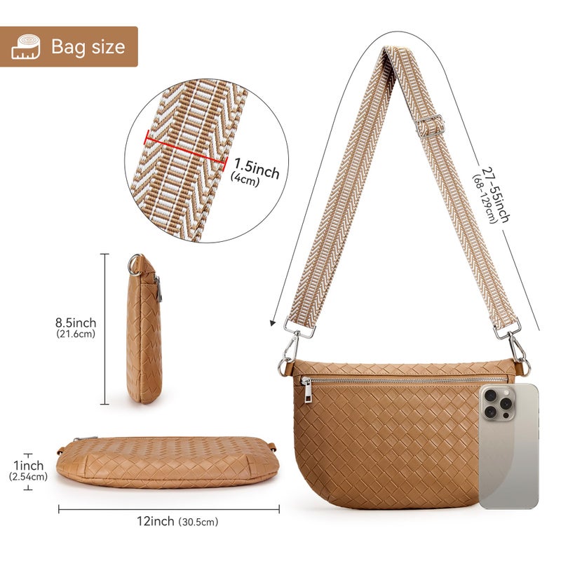 KALIDI FANCY FOREST KALIDI Woven Crossbody Bags for Women Travel Vegan Leather Fanny Packs for Woman Cross Body Purse Fashion Belt Bum Bag with Wide Strap - Image 4