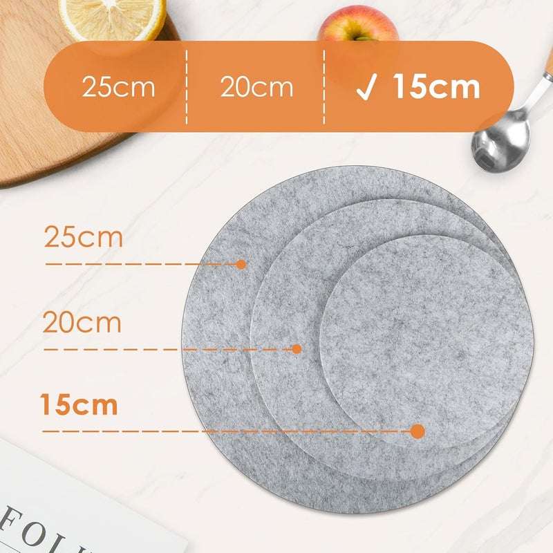 SOSMAR Pack of 8 Felt Coasters, Felt Underlay for Pots, Glasses, Plates and Vases - Round Diameter 15 cm x 5 mm Coasters Felt Table Protectors Table Coasters (Light Grey) - Image 4