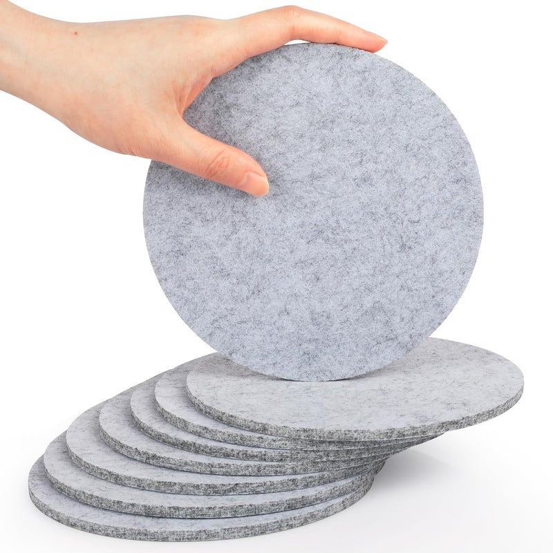 SOSMAR Pack of 8 Felt Coasters, Felt Underlay for Pots, Glasses, Plates and Vases - Round Diameter 15 cm x 5 mm Coasters Felt Table Protectors Table Coasters (Light Grey) - Image 1
