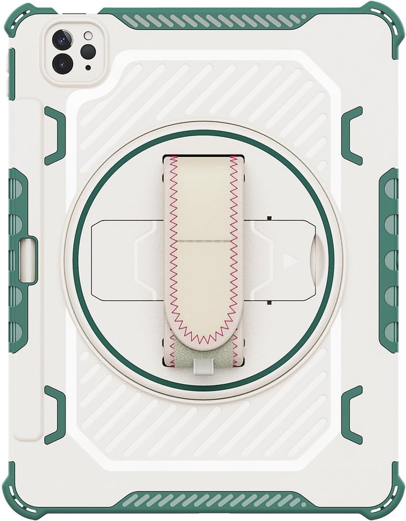 Motim Shockproof Case With Pencil Holder,Dual Layer Heavy Duty Protective Case Cover For Ipad Pro 12.9 2018/2020/2021/2022, W 360° Stand Hand Strap,Green - Image 1