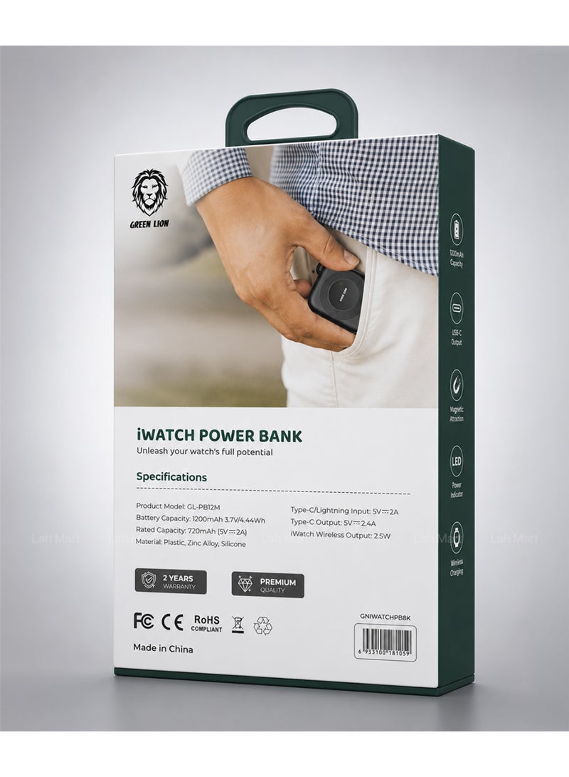 GreenLion Magnetic Wireless Power Bank for Apple Watch, 1200mAh ,USB-C Portable Fast Charger, Compatible with Apple Watch Series Ultra, 10, 9, 8, 7, 6, SE - Image 4