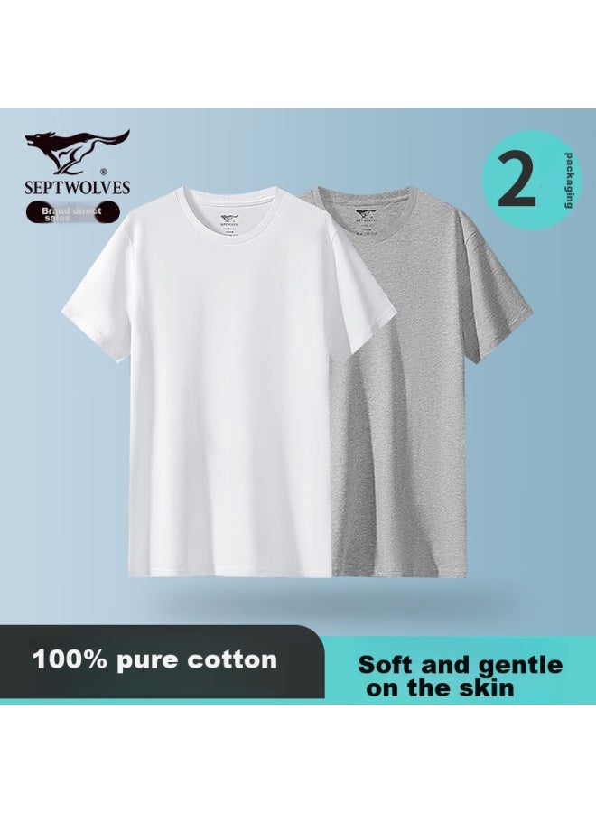 Septwolves Men's Short-sleeve Pure Cotton T-shirt, Spring And Summer Running Sports Breathable, 100% Cotton Plain White T-shirt, Home Wear - Image 1
