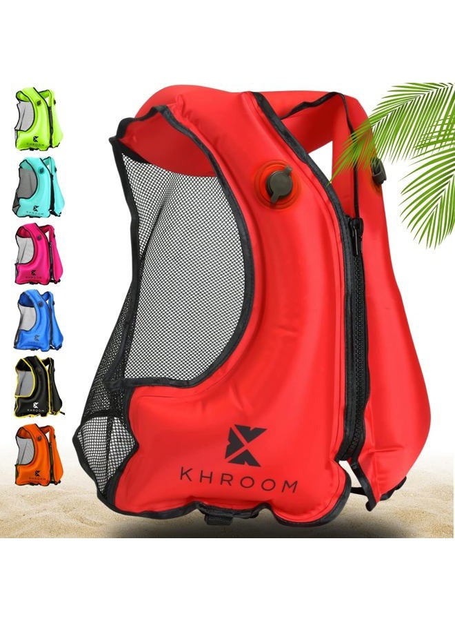 Khroom Inflatable Snorkel Vest for Adults and Teens | 150–190 cm Height | up to 100 kg | Complies with strict EU standard | Buoyancy Jacket for Snorkeling and SUP – Lightweight Snorkel Vest (Red) - Image 1