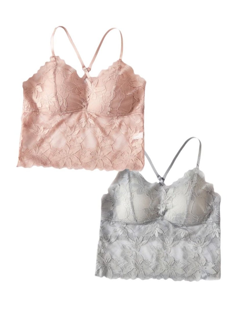 2-Pieces Women Cross Back Lace Bra  - Image 1